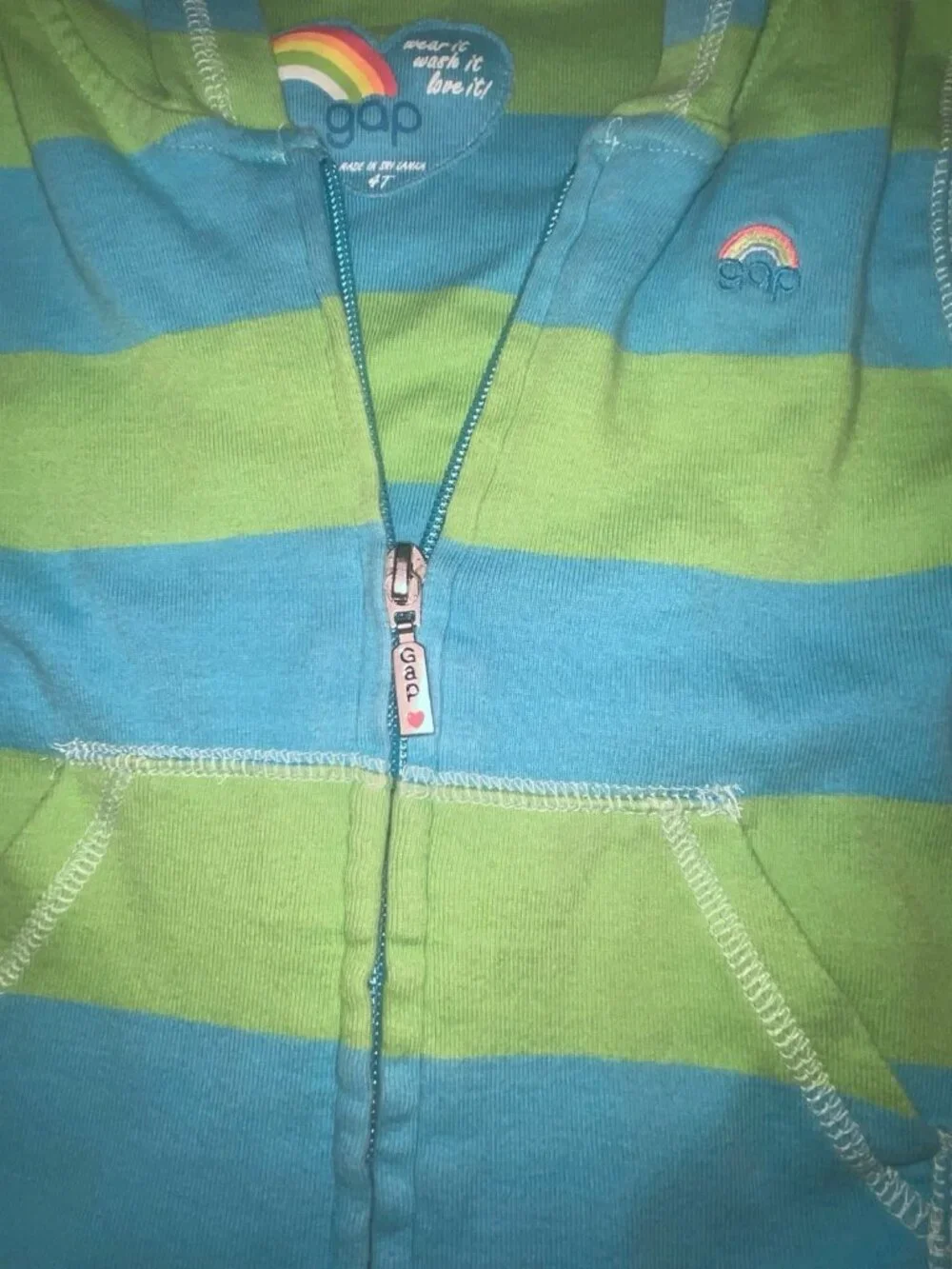 GAP Girl's Size 4T Vintage 2006 Striped Jacket with Rainbow Emblem 100% Cotton